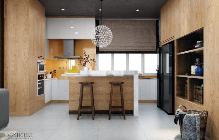 آشپزخانه زیبا به سبک مدرن با استفاده از چوب