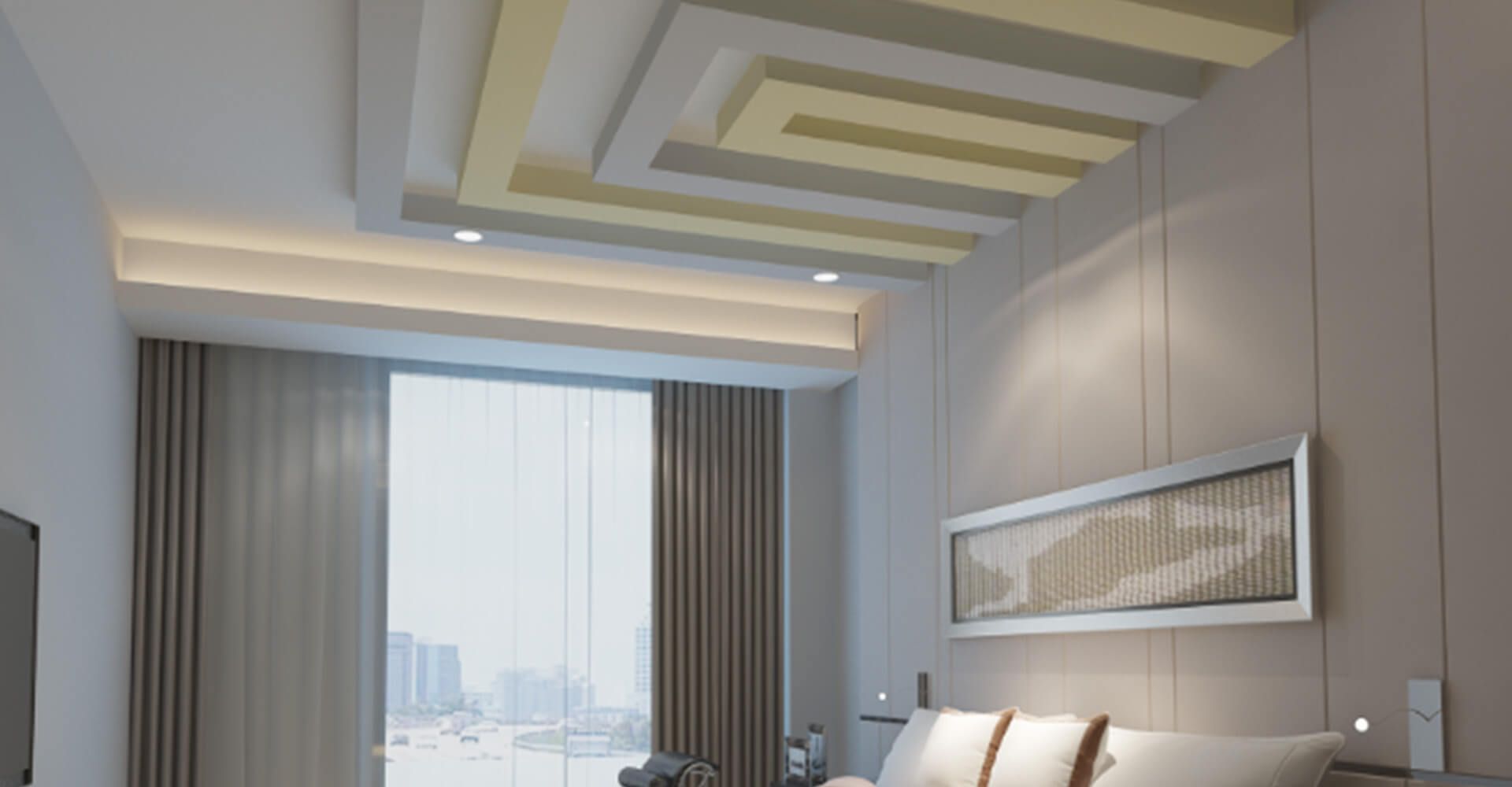 طراحی کناف سقف اتاق خواب01