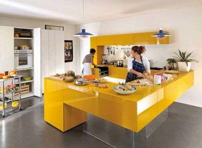 طرح جذاب برای کابینت آشپزخانه به رنگ زرد