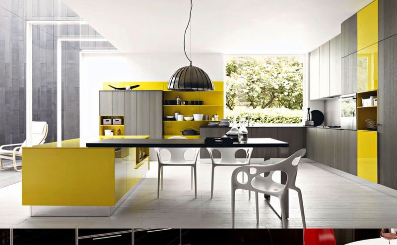 آشپزخانه کابینت رنگ زرد18