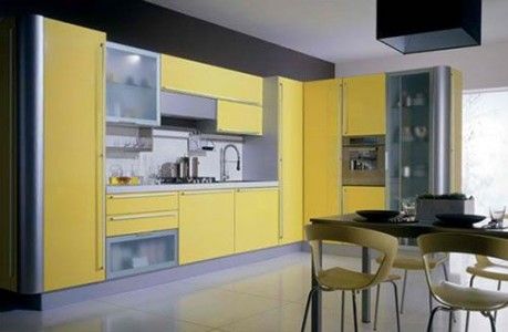 طراحی کابینت ام دی اف آشپزخانه به رنگ زرد